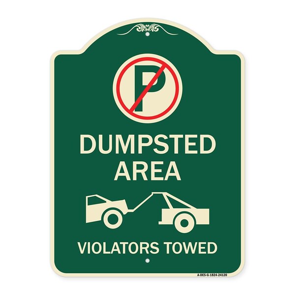 Dumpster No Parking Dumpster Area Violators Towed Heavy-Gauge Aluminum Sign, 24" x 18", G-1824-24120